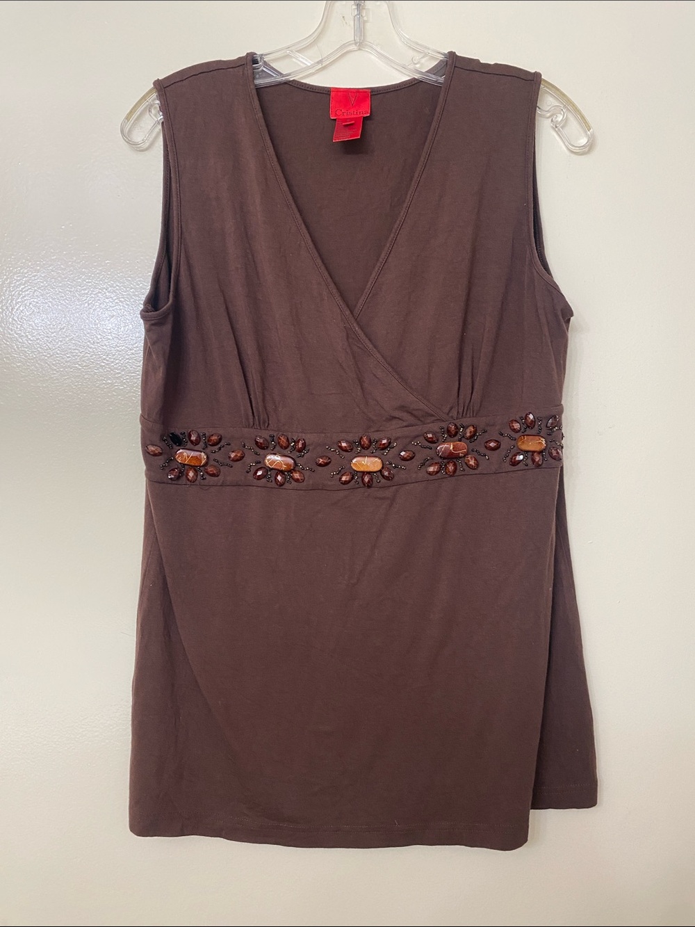 Y2k Brown Beaded Waist Tank Top